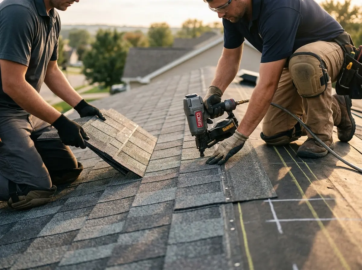 Professional roofer working on a residential roof in Ukiah